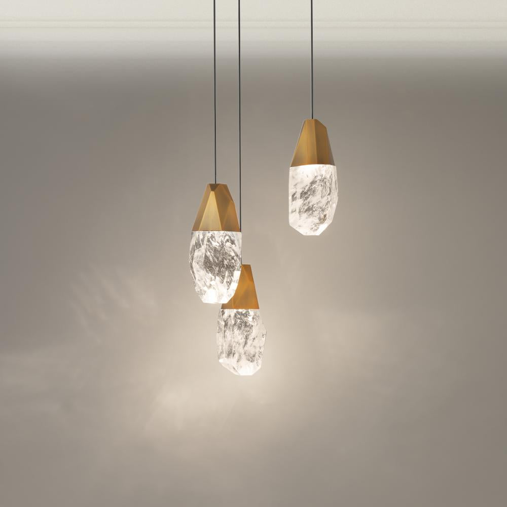 Martini 3 Light LED 3000K/3500K/4000K 120V-277V Chandelier in Polished Nickel with Optic Haze Quartz