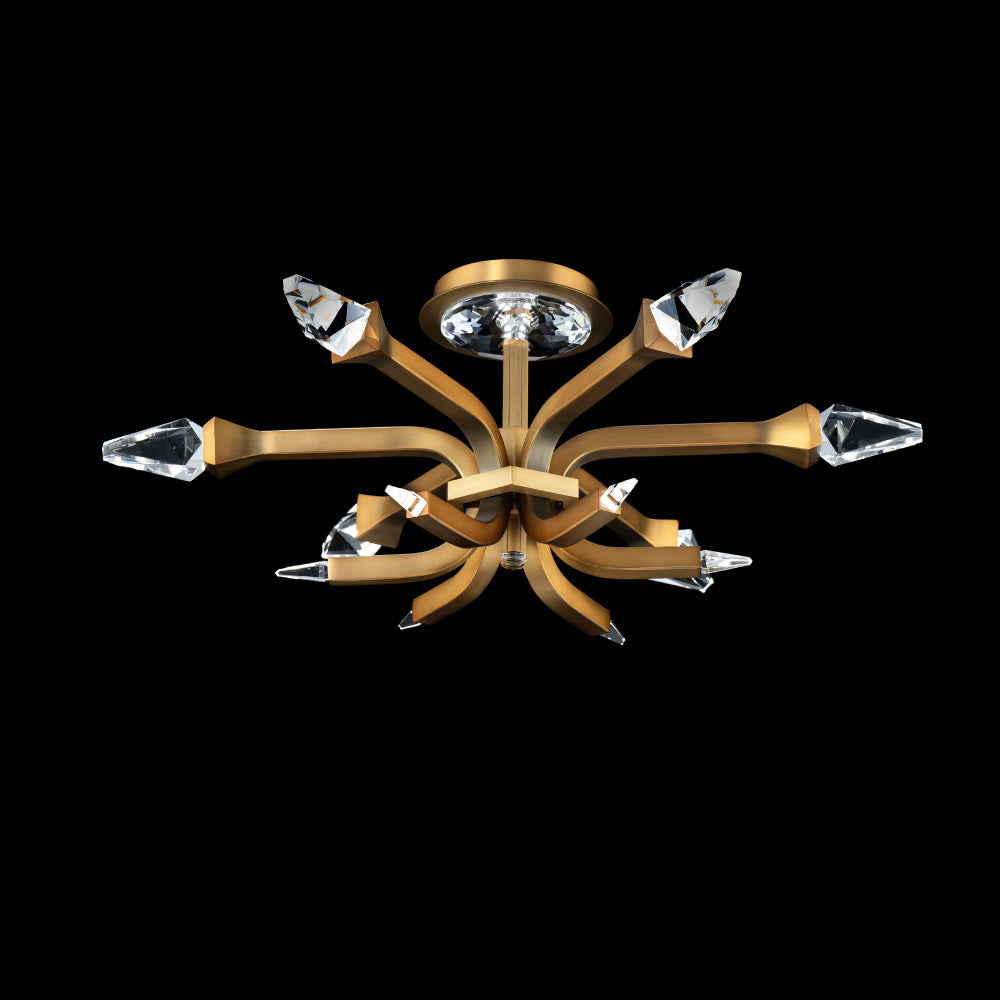 Plumeria 24IN LED 3000K/3500K/4000K/5000K Flush Mount in Aged Brass with Optic Crystal
