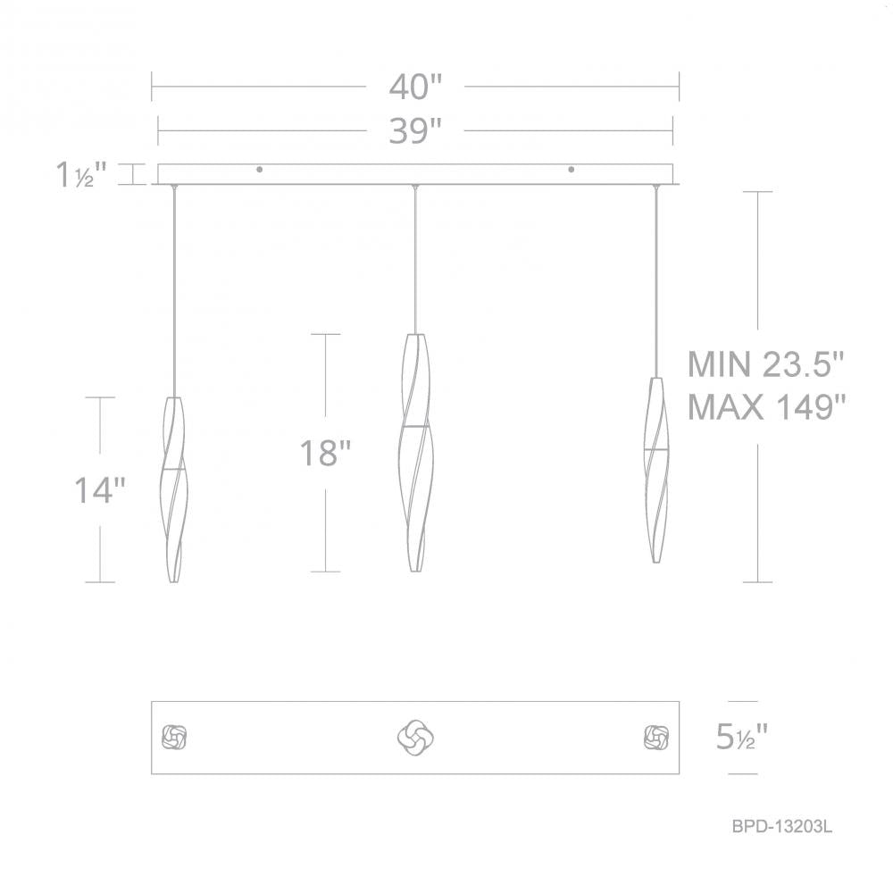 Kindjal 3 Light 120-277V Multi-Light Pendant (Linear Canopy) in Polished Nickel