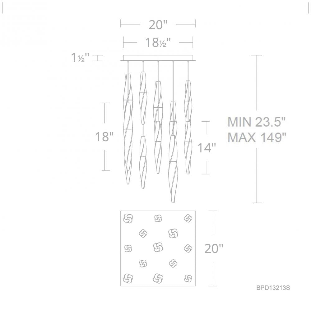 Kindjal 13 Light 120-277V Multi-Light Pendant (Square Canopy) in Polished Nickel