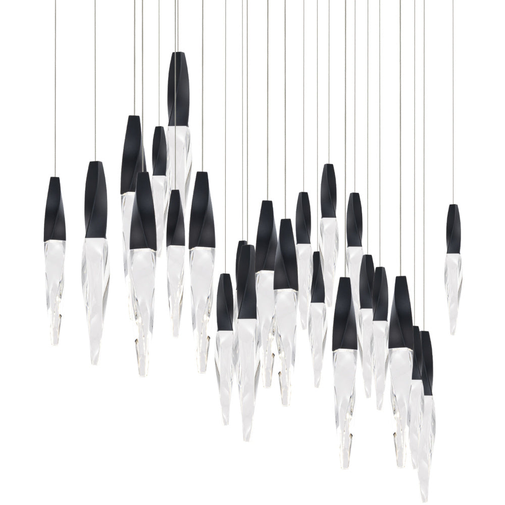 Kindjal 23 Light 120-277V Multi-Light Pendant (Linear Canopy) in Black with Clear Optic Crystal