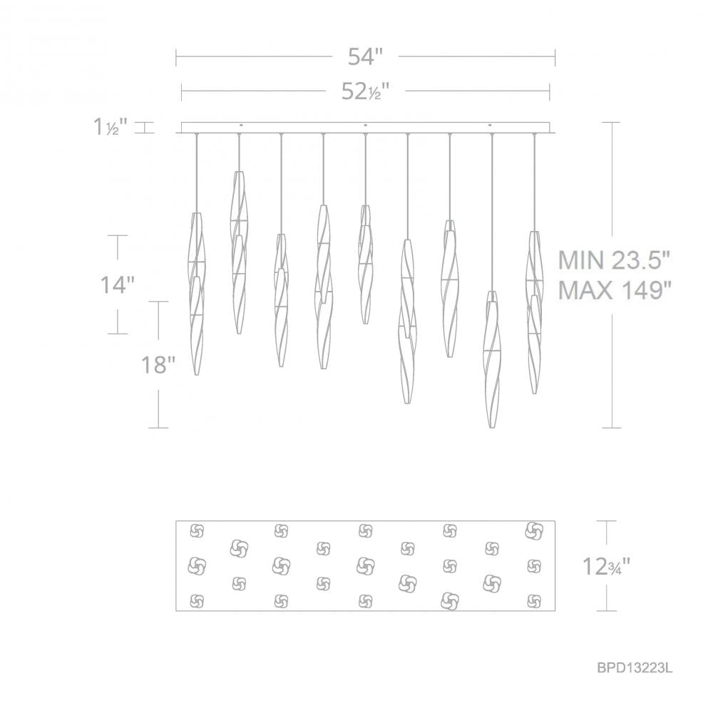 Kindjal 23 Light 120-277V Multi-Light Pendant (Linear Canopy) in Polished Nickel