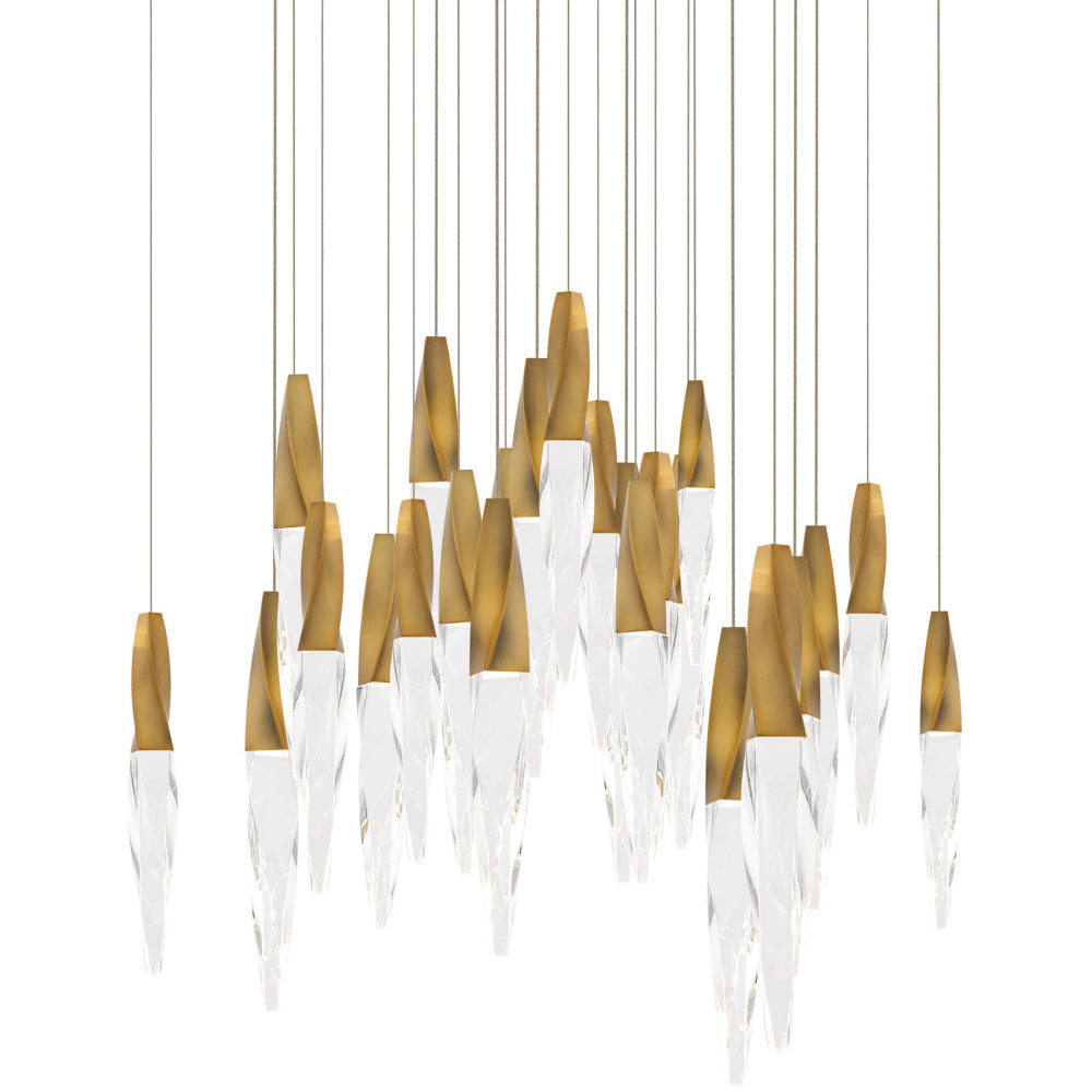 Kindjal 25 Light 120-277V Multi-Light Pendant (Square Canopy) in Aged Brass with Clear Optic Crystal