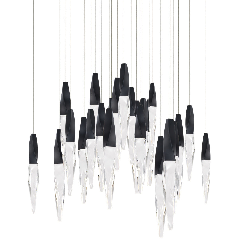 Kindjal 25 Light 120-277V Multi-Light Pendant (Square Canopy) in Black with Clear Optic Crystal