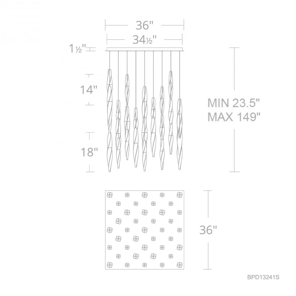 Kindjal 41 Light 120-277V Multi-Light Pendant (Square Canopy) in Polished Nickel