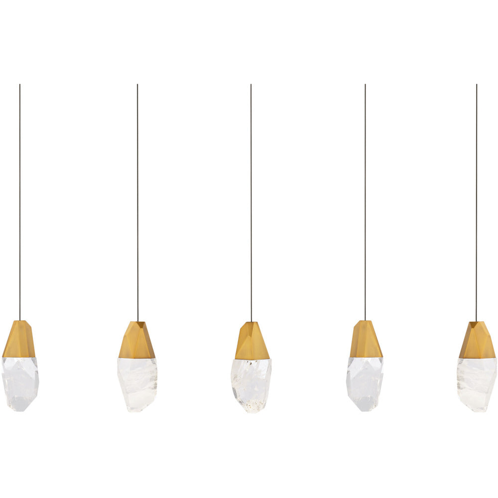 Martini 5 Light 120-277V Multi-Light Pendant (Linear Canopy) in Aged Brass with Optic Haze Quartz