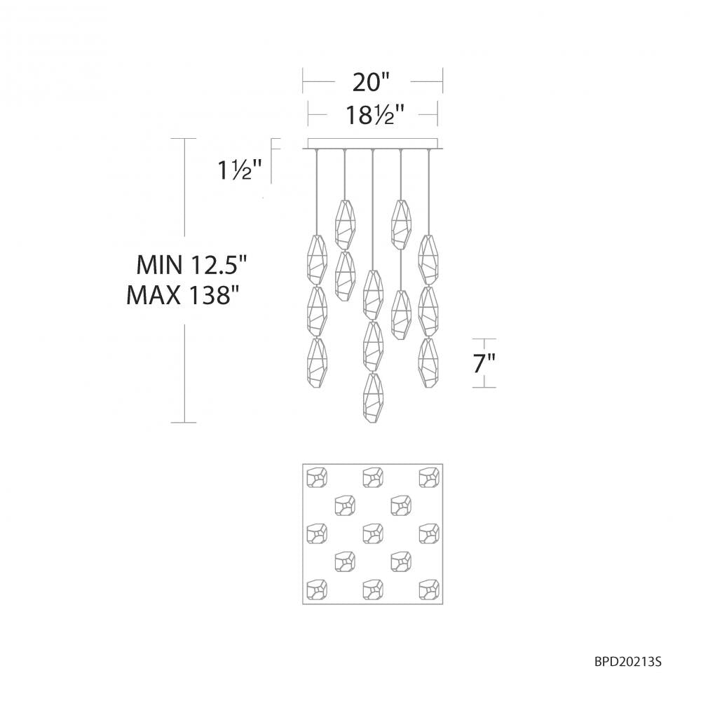 Martini 13 Light 120-277V Multi-Light Pendant (Square Canopy) in Polished Nickel