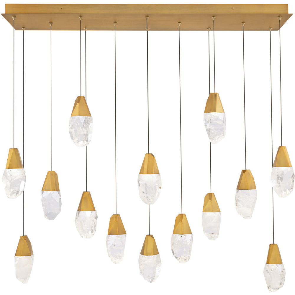 Martini 14 Light 120-277V Multi-Light Pendant (Linear Canopy) in Aged Brass with Optic Haze Quartz