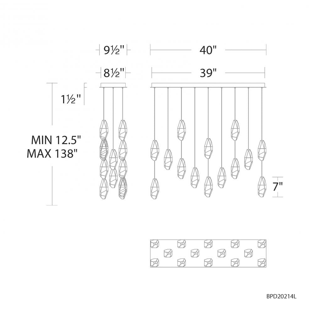 Martini 14 Light 120-277V Multi-Light Pendant (Linear Canopy) in Polished Nickel