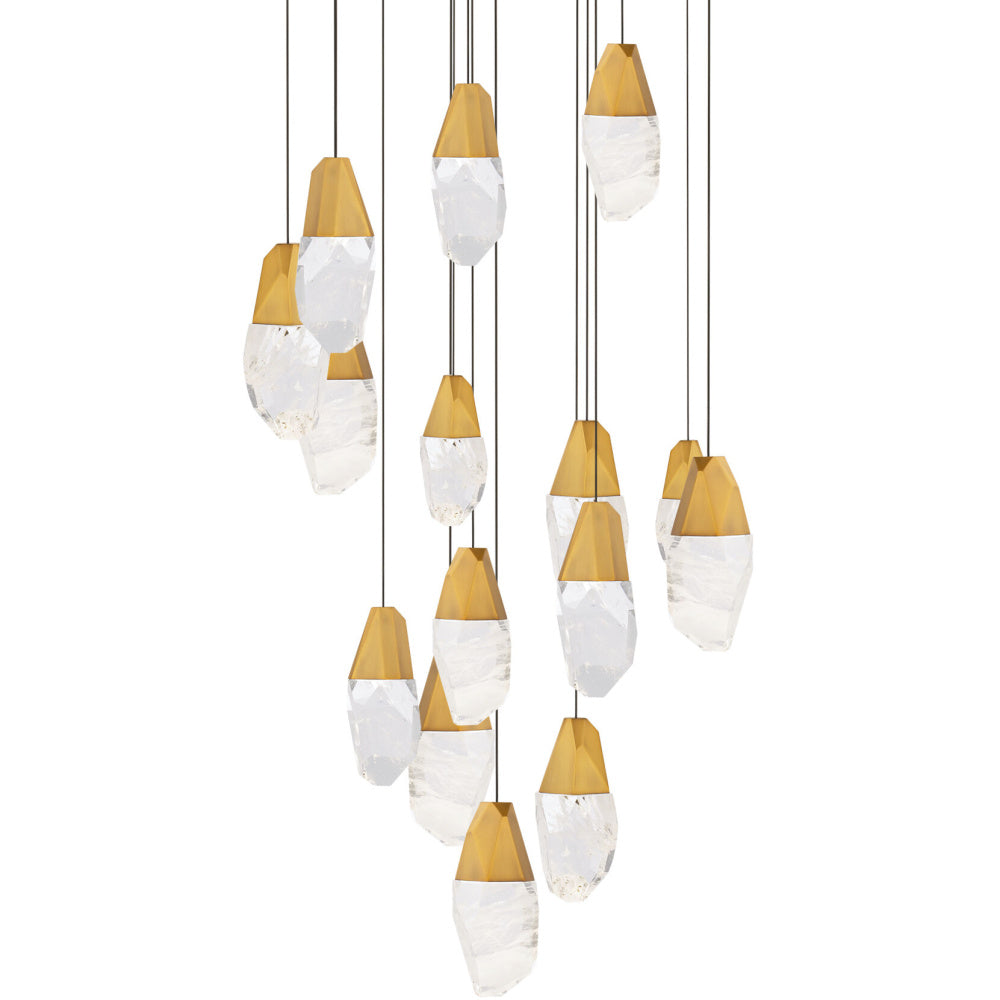 Martini 15 Light 120-277V Multi-Light Pendant (Round Canopy) in Aged Brass with Clear Optic Crystal