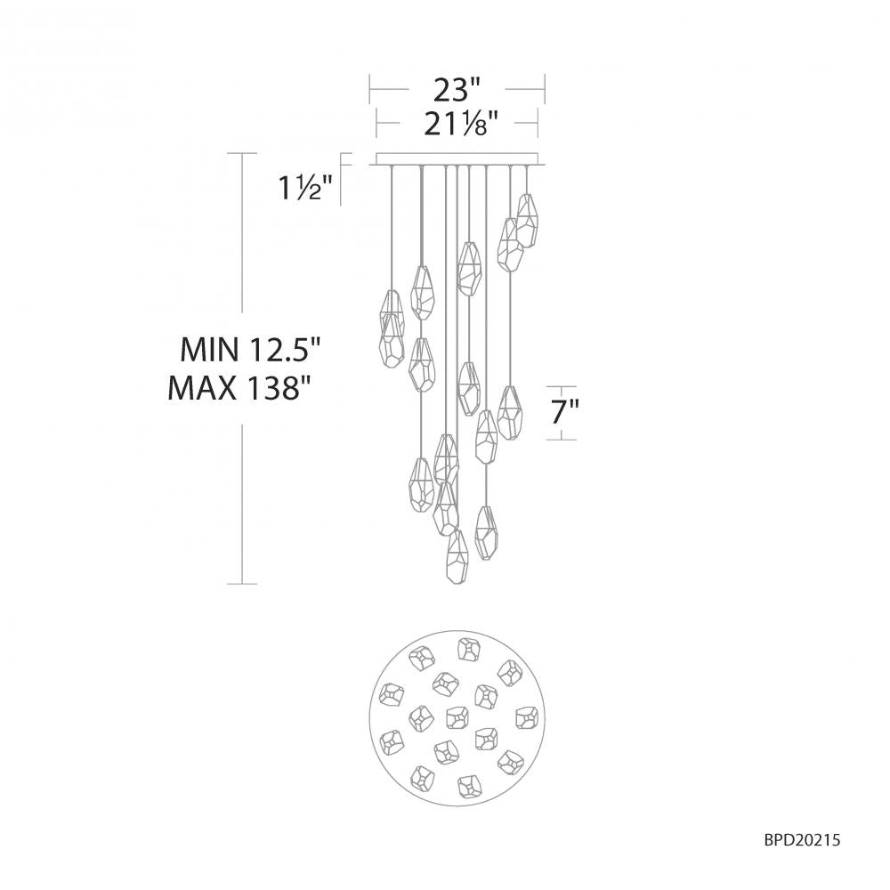 Martini 15 Light 120-277V Multi-Light Pendant (Round Canopy) in Black with Optic Haze Quartz
