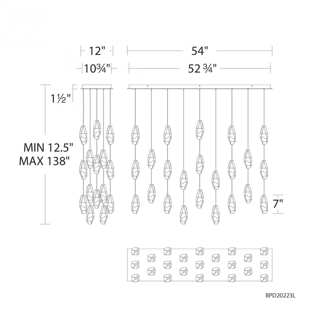 Martini 23 Light 120-277V Multi-Light Pendant (Linear Canopy) in Black with Clear Optic Crystal