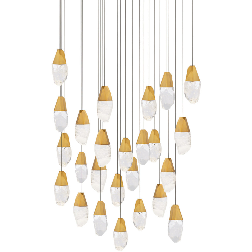 Martini 25 Light 120-277V Multi-Light Pendant (Square Canopy) in Aged Brass with Optic Haze Quartz