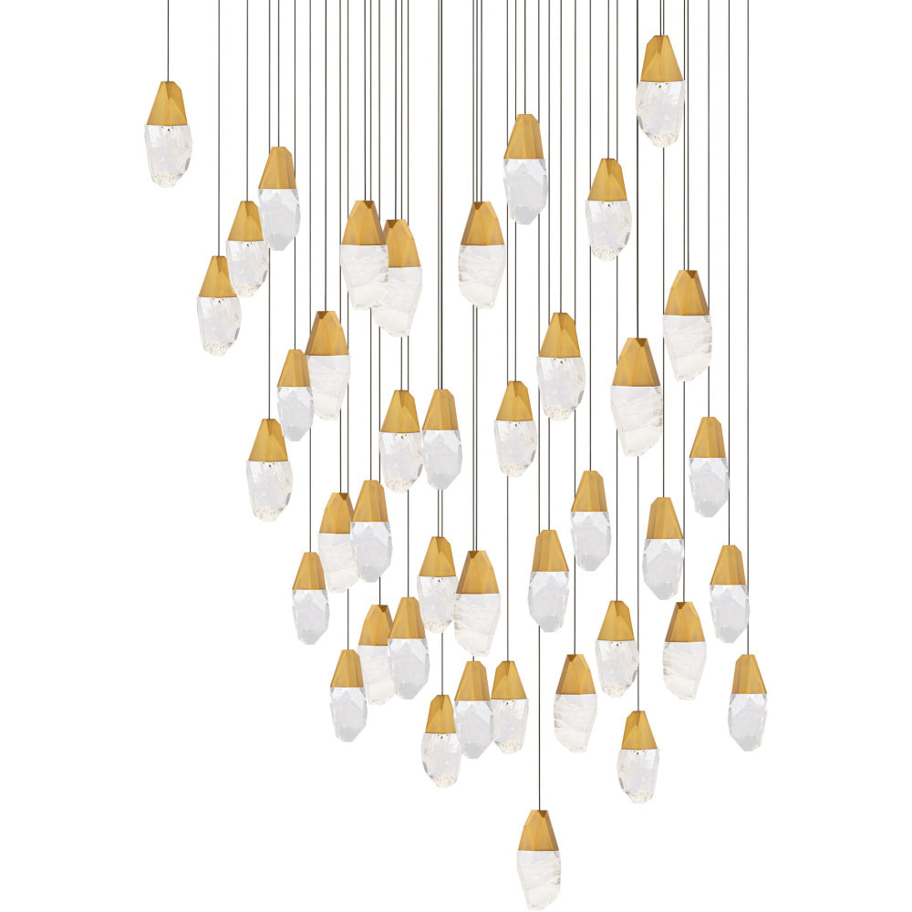 Martini 41 Light 120-277V Multi-Light Pendant (Square Canopy) in Aged Brass with Optic Haze Quartz