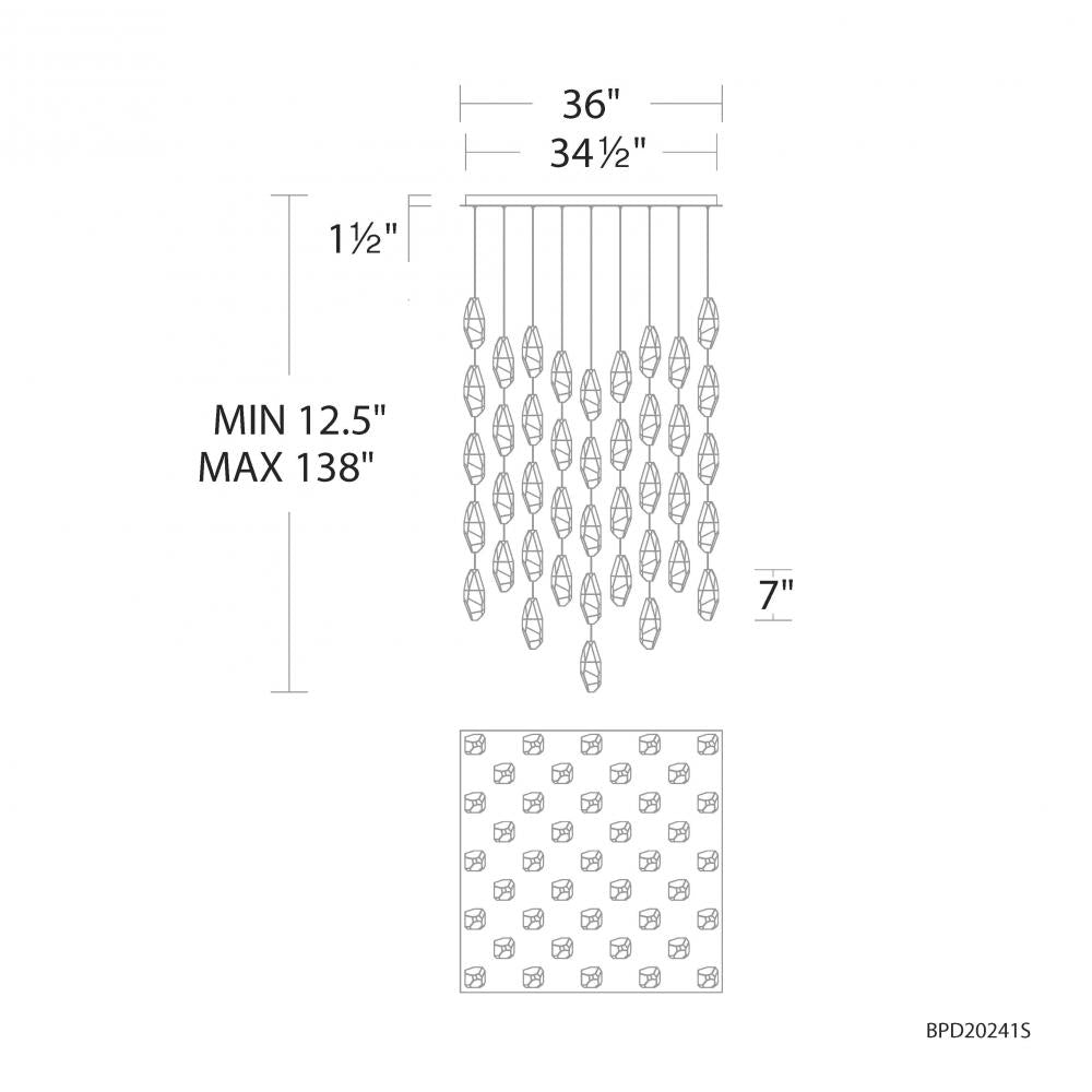 Martini 41 Light 120-277V Multi-Light Pendant (Square Canopy) in Black with Optic Haze Quartz