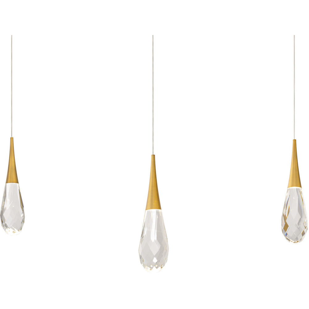 Hibiscus 3 Light 120-277V Multi-Light Pendant (Linear Canopy) in Aged Brass with Clear Optic Crystal