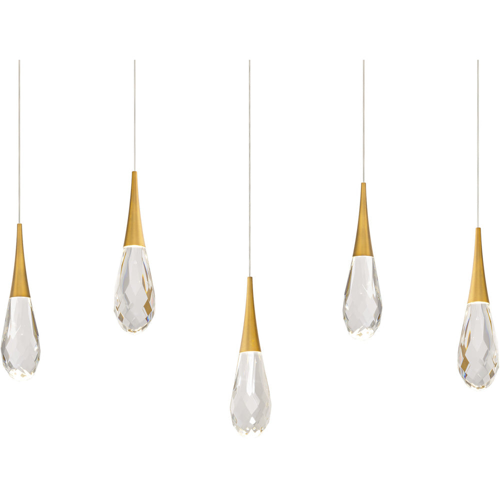 Hibiscus 5 Light 120-277V Multi-Light Pendant (Linear Canopy) in Aged Brass with Clear Optic Crystal
