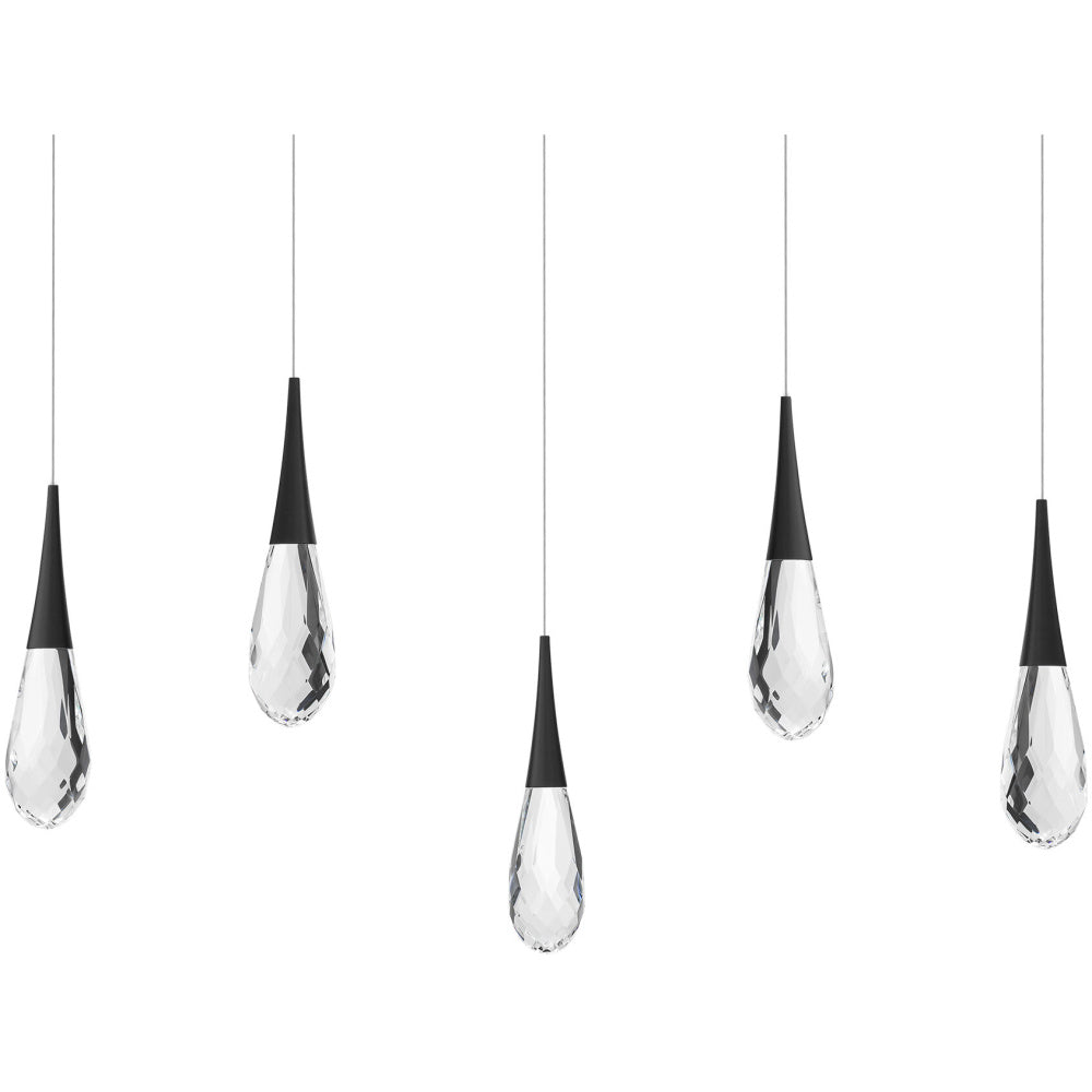Hibiscus 5 Light 120-277V Multi-Light Pendant (Linear Canopy) in Black with Clear Optic Crystal