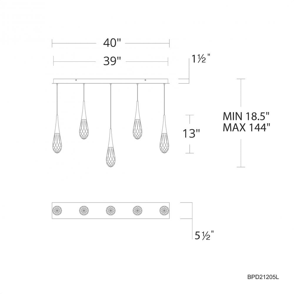 Hibiscus 5 Light 120-277V Multi-Light Pendant (Linear Canopy) in Polished Nickel