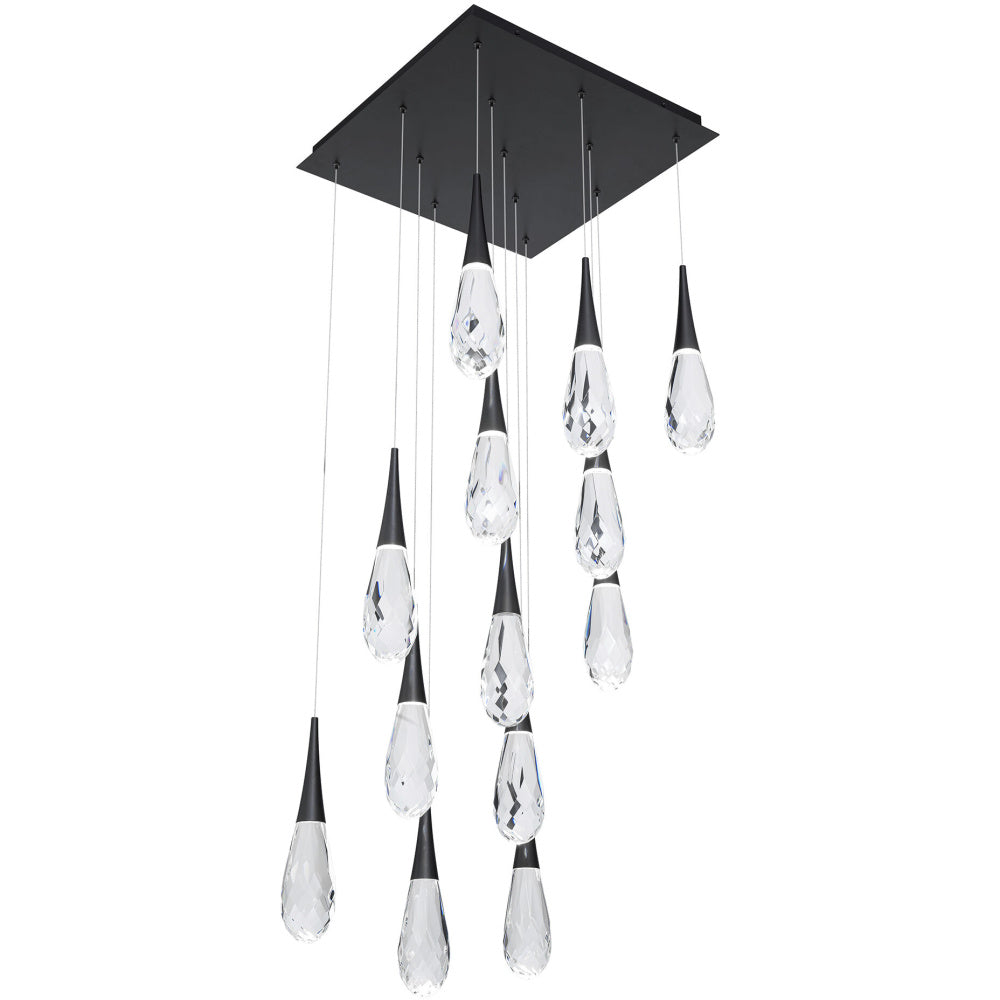 Hibiscus 13 Light 120-277V Multi-Light Pendant (Square Canopy) in Black with Clear Optic Crystal