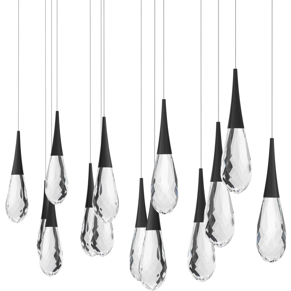 Hibiscus 14 Light 120-277V Multi-Light Pendant (Linear Canopy) in Black with Clear Optic Crystal