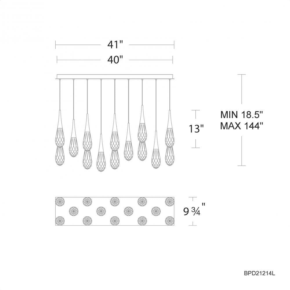 Hibiscus 14 Light 120-277V Multi-Light Pendant (Linear Canopy) in Aged Brass