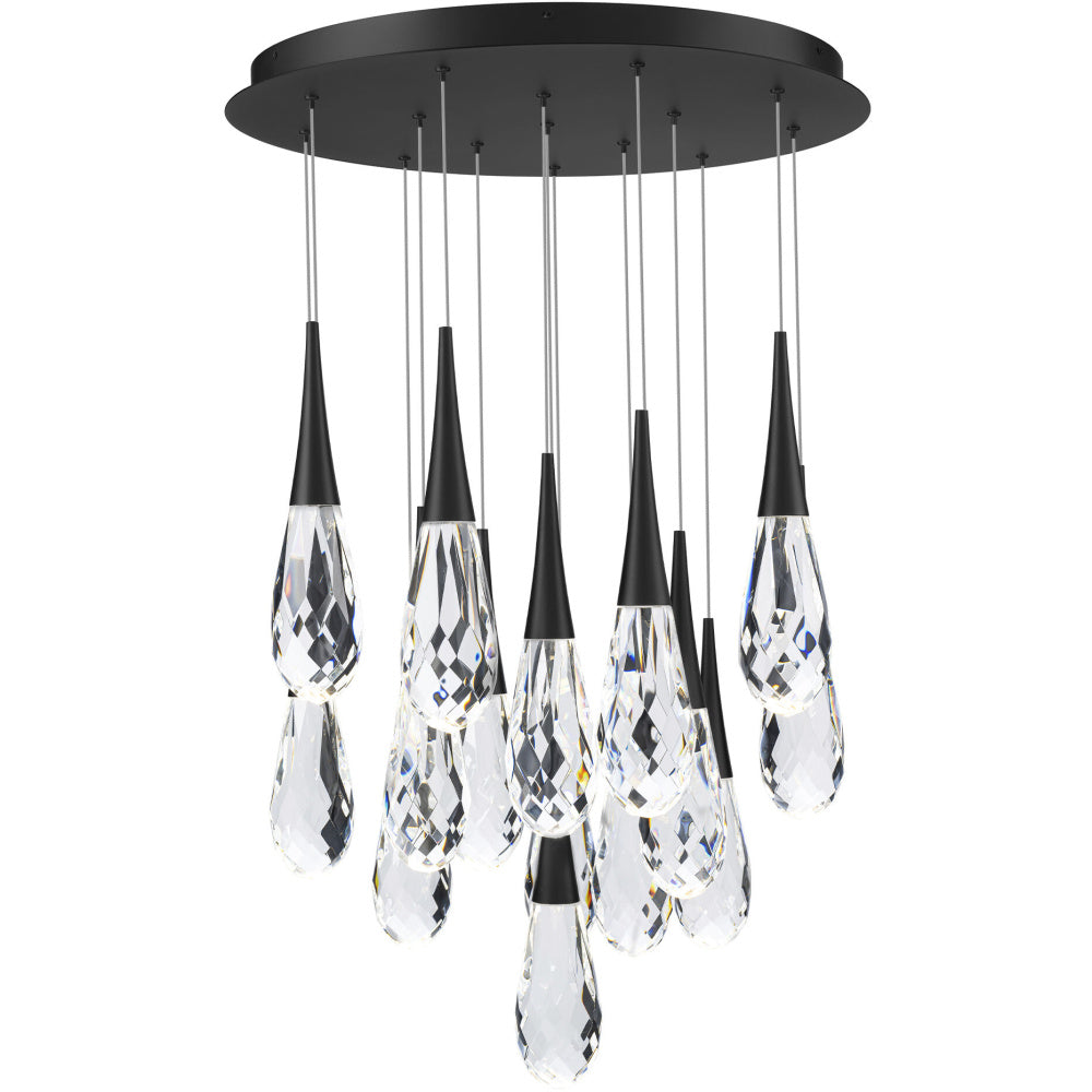 Hibiscus 15 Light 120-277V Multi-Light Pendant (Round Canopy) in Black with Clear Optic Crystal