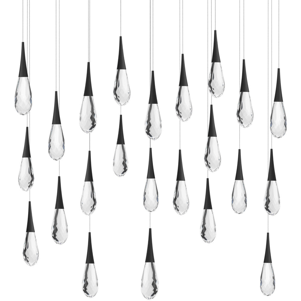 Hibiscus 23 Light 120-277V Multi-Light Pendant (Linear Canopy) in Black with Clear Optic Crystal