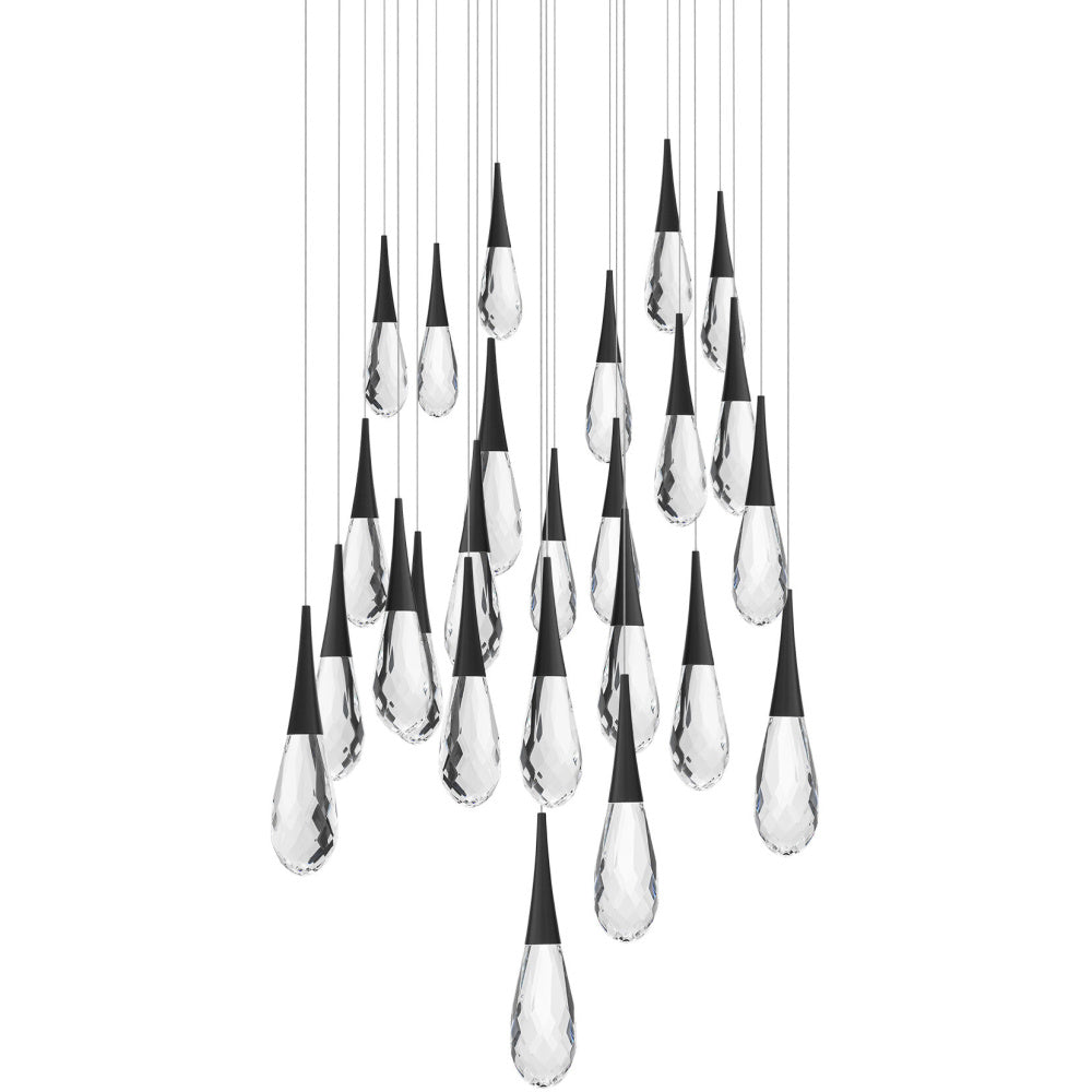 Hibiscus 25 Light 120-277V Multi-Light Pendant (Square Canopy) in Black with Clear Optic Crystal