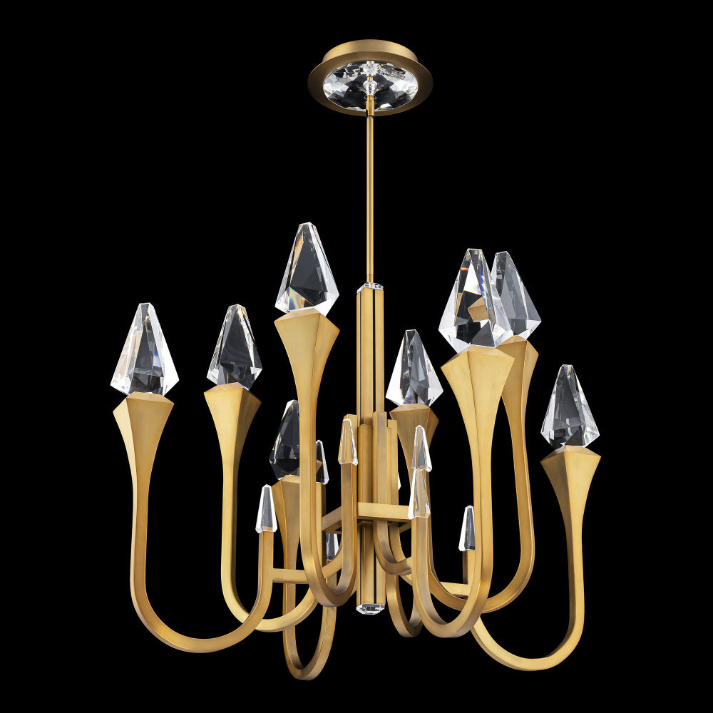 Plumeria 34IN LED 3000K/3500K/4000K/5000K Pendant in Aged Brass with Optic Crystal