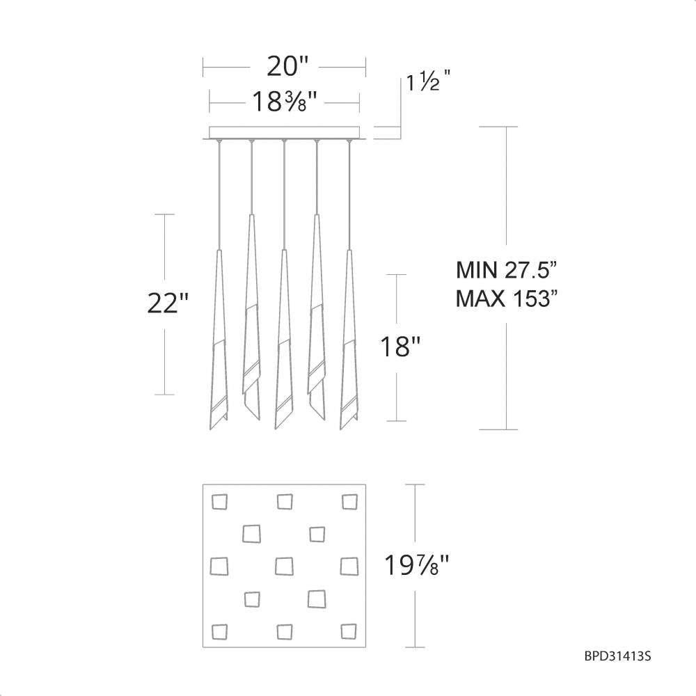 Solitude 13 Light 120-277V Multi-Light Pendant (Square Canopy) in Aged Brass with Optic Haze Quartz