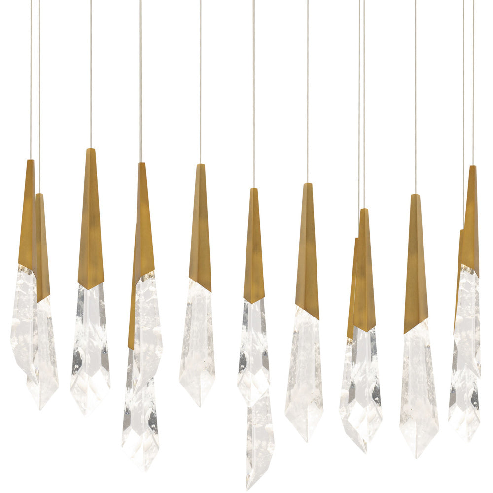 Solitude 14 Light 120-277V Multi-Light Pendant (Square Canopy) in Aged Brass with Optic Haze Quartz