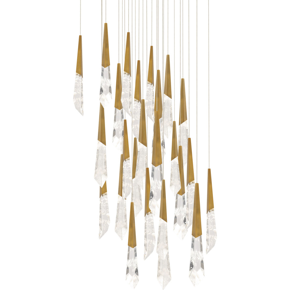 Solitude 25 Light 120-277V Multi-Light Pendant (Square Canopy) in Aged Brass with Optic Haze Quartz