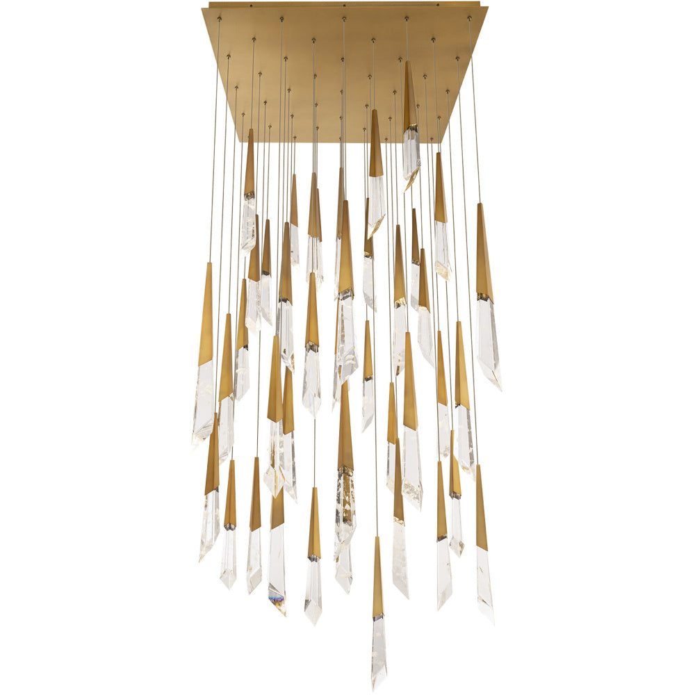 Solitude 41 Light 120-277V Multi-Light Pendant (Square Canopy) in Aged Brass with Optic Haze Quartz