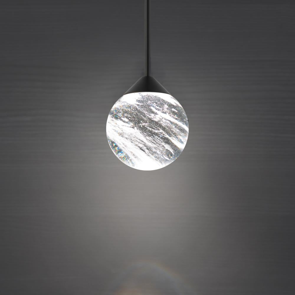 Quest 1 Light LED 3000K/3500K/4000K 120V-277V Mini Pendant in Brushed Nickel with Optic Haze Quartz