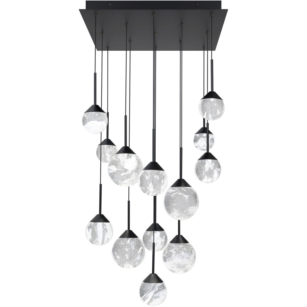 Quest 13 Light 120-277V Multi-Light Pendant (Square Canopy) in Black with Optic Haze Quartz