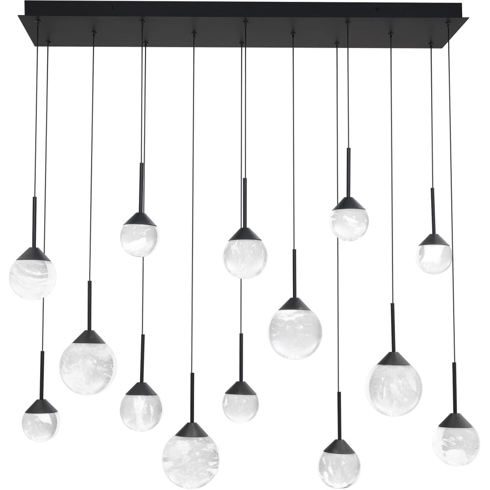Quest 14 Light 120-277V Multi-Light Pendant (Linear Canopy) in Black with Optic Haze Quartz