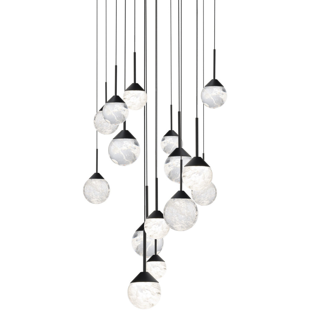 Quest 15 Light 120-277V Multi-Light Pendant (Round Canopy) in Black with Optic Haze Quartz