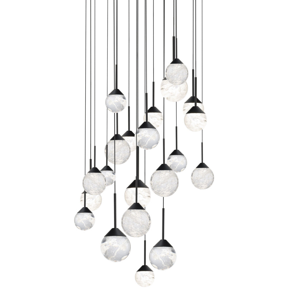 Quest 21 Light 120-277V Multi-Light Pendant (Round Canopy) in Black with Optic Haze Quartz