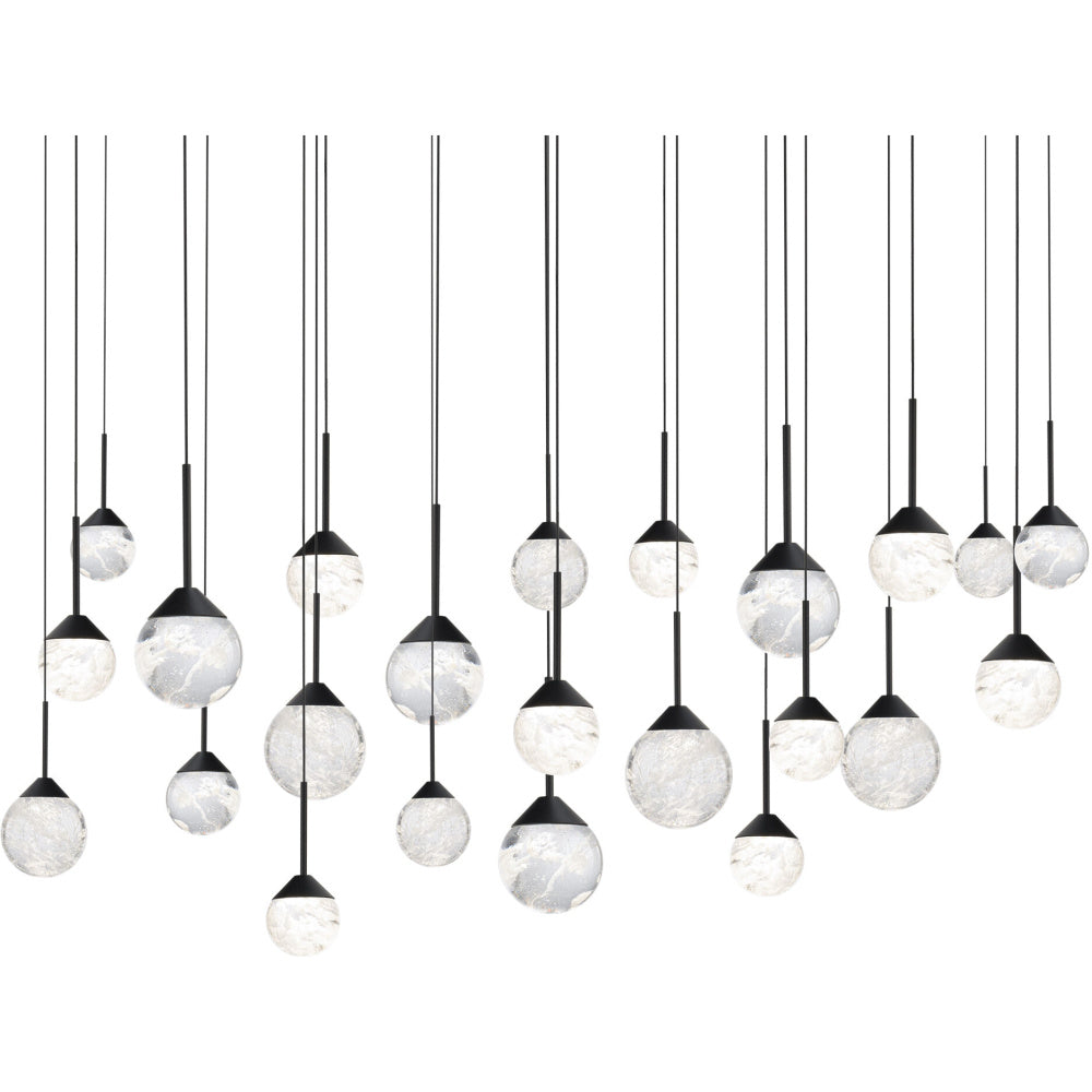 Quest 23 Light 120-277V Multi-Light Pendant (Linear Canopy) in Black with Optic Haze Quartz