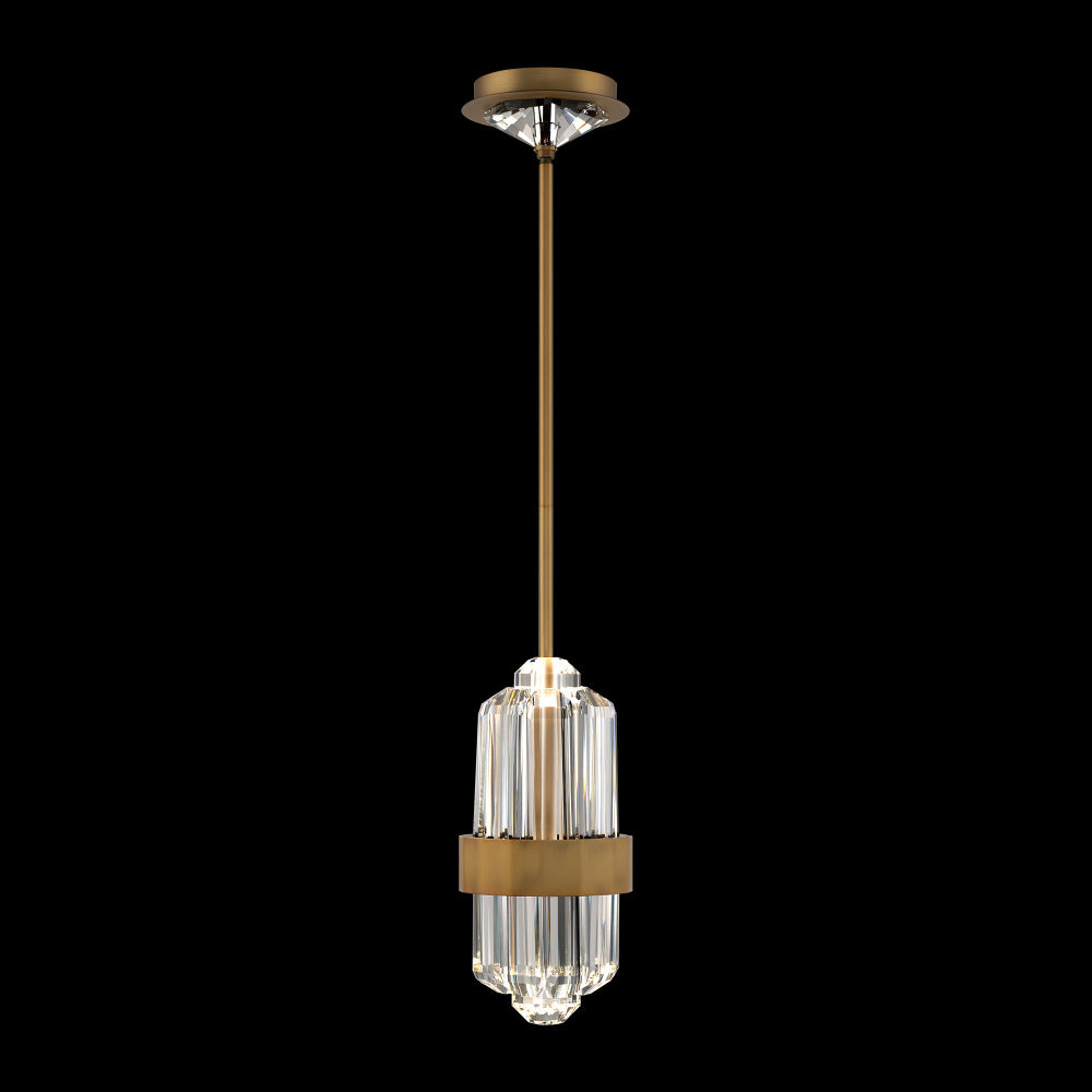 Silo 13in LED 3000K/3500K/4000K/5000K Mini Pendant in Aged Brass with Optic Crystal