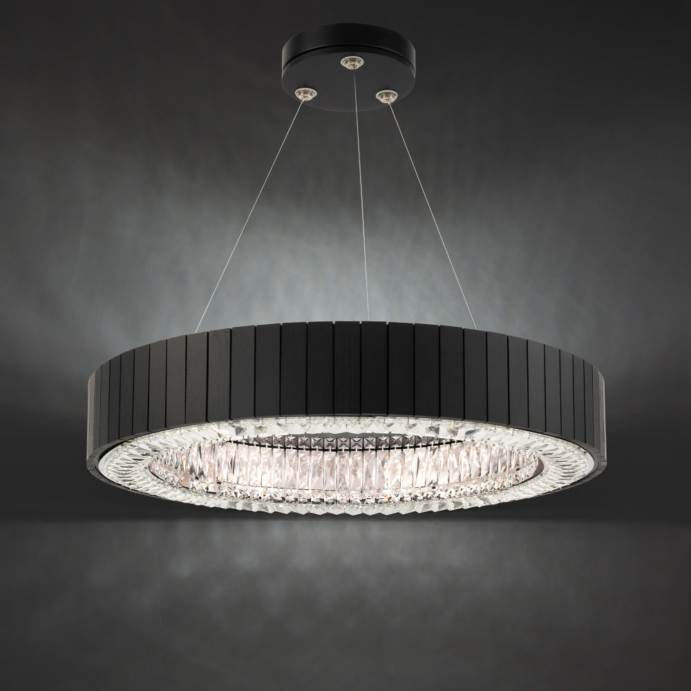 Andean 33IN LED 3000K/3500K/4000K/5000K Pendant in Charcoal Oak with Optic Crystal