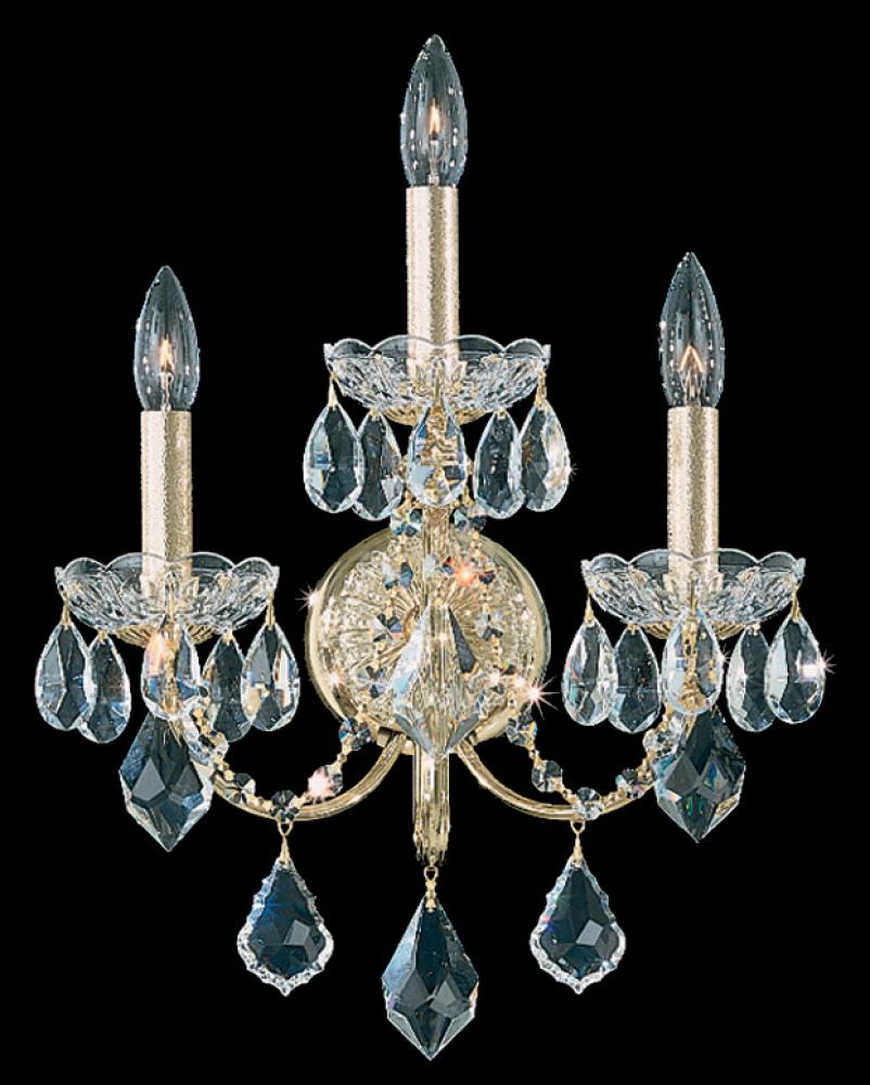 Century 3 Light 120V Wall Sconce in Black Pearl with Clear Heritage Handcut Crystal