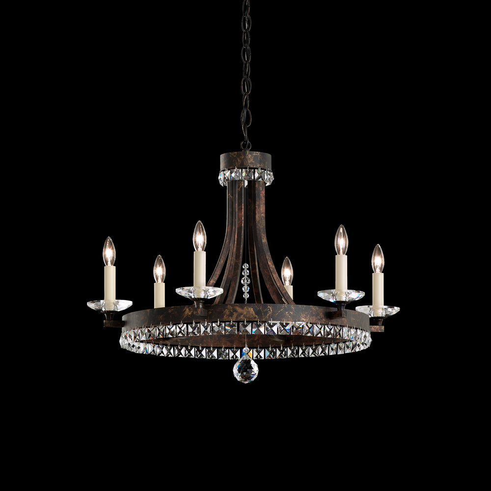 Early American 6 Lights 110V Chandelier in Heirloom Silver with Clear Crystals from Swarovski