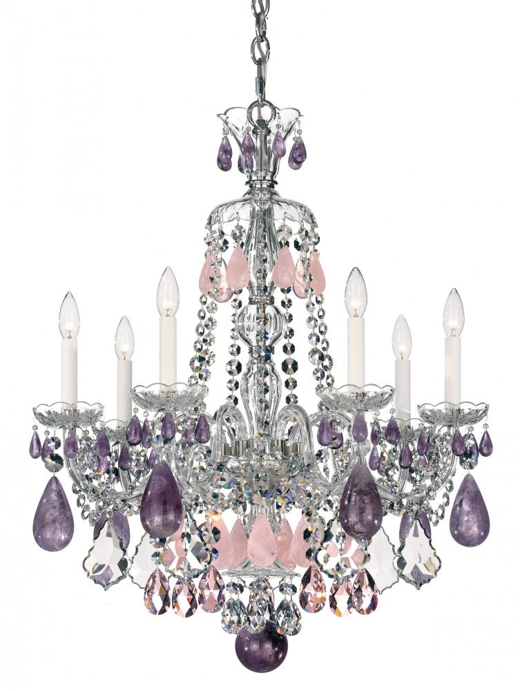 Hamilton Rock Crystal 7 Light 120V Chandelier in Polished Silver with Amethyst/Rose/Clear Rock
