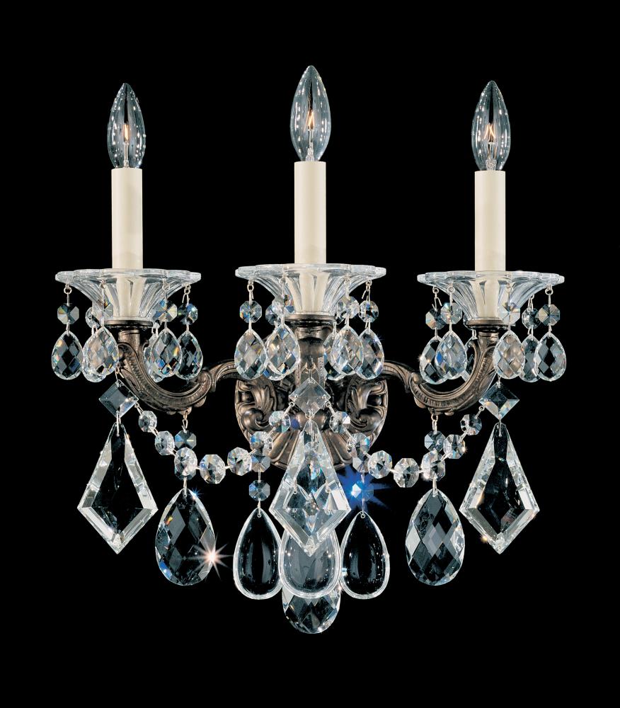 La Scala 3 Light 120V Wall Sconce in French Gold with Clear Heritage Handcut Crystal