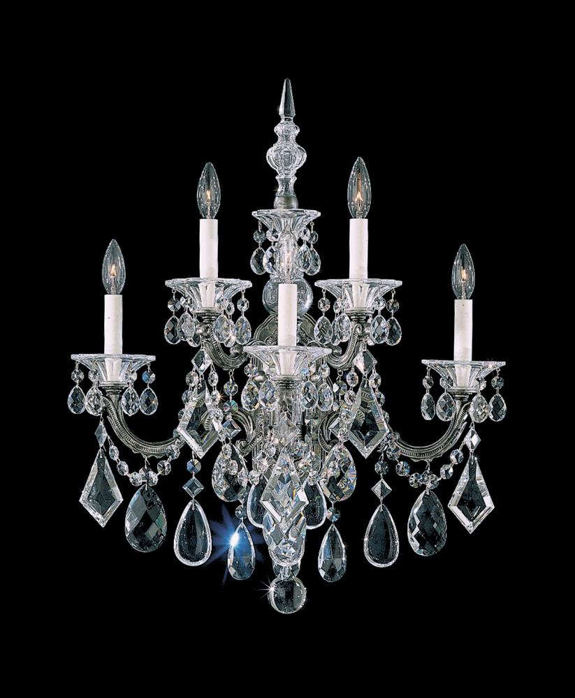 La Scala 5 Light 120V Wall Sconce in Florentine Bronze with Clear Heritage Handcut Crystal