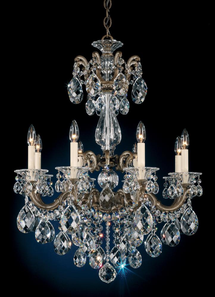 La Scala 8 Light 120V Chandelier in Florentine Bronze with Clear Heritage Handcut Crystal