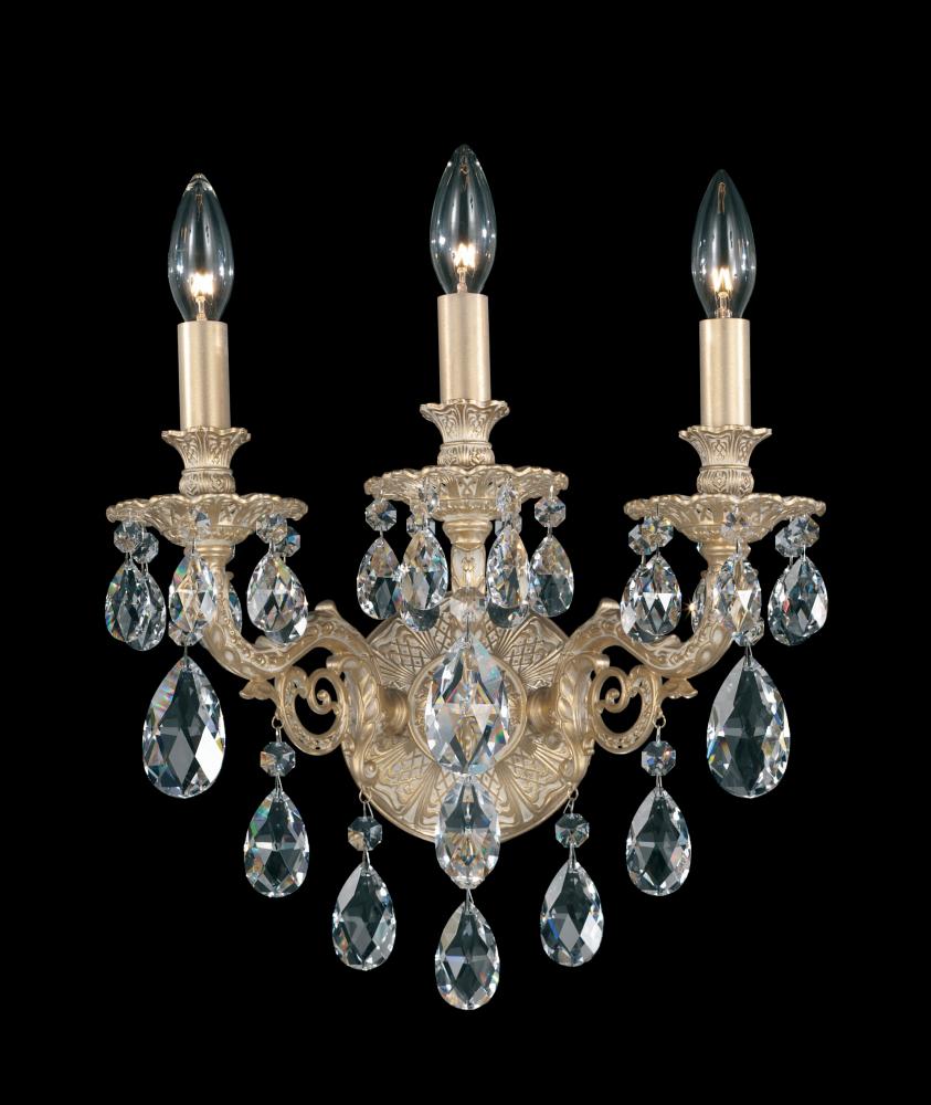Milano 3 Light 120V Wall Sconce in Etruscan Gold with Clear Radiance Crystal