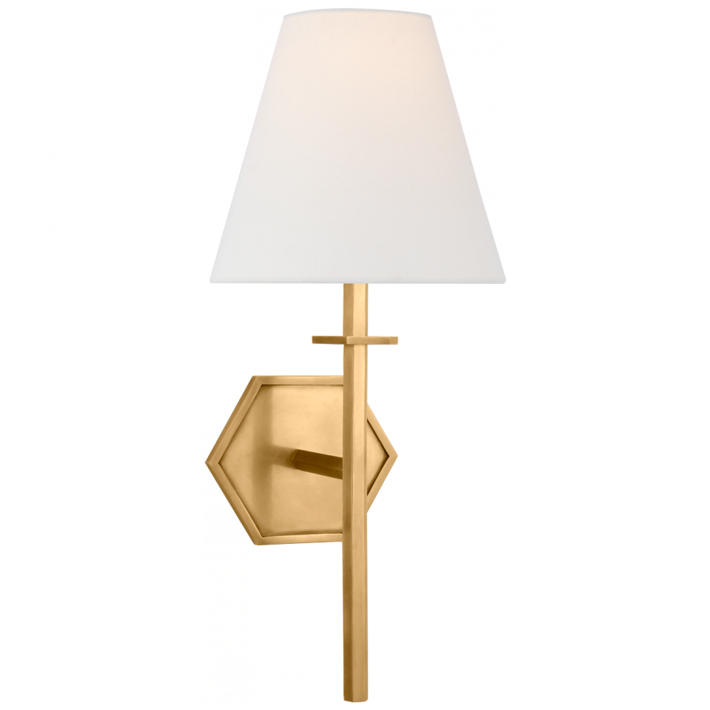 Olivier Medium Sconce in Hand-Rubbed Antique Brass with Linen Shade